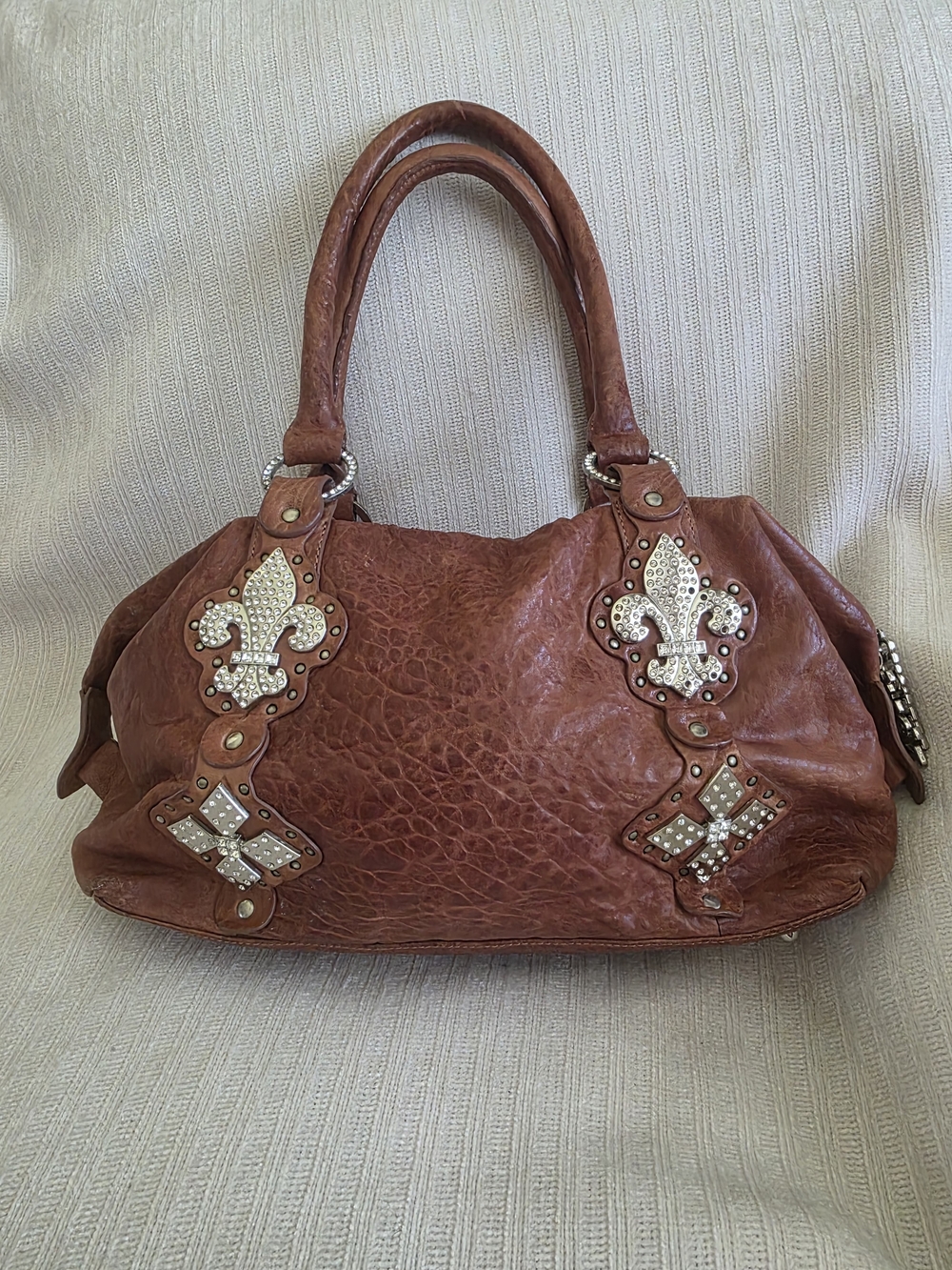 Women’s Brown Leather Studded Satchel Bag